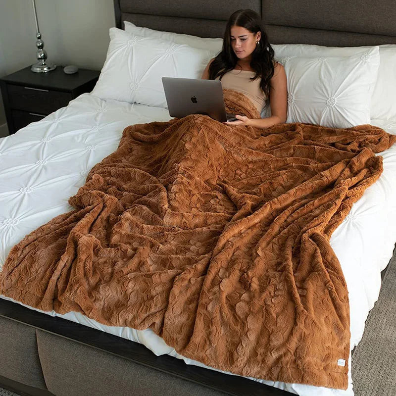 YOUMIKA  -  Luxury Faux Fur Throw Blankets, Soft, Fluffy, Cozy, Comfy, Plush, Elegant, Washable, Reversible for Couch, Sofa, Decorative,