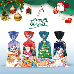 YOUMIKA  -  50pcs Christmas Candy Bags with Ties Santa Claus Biscuit Gift Packaging Bag Christmas Decoration For Home Navidad Noel New Year