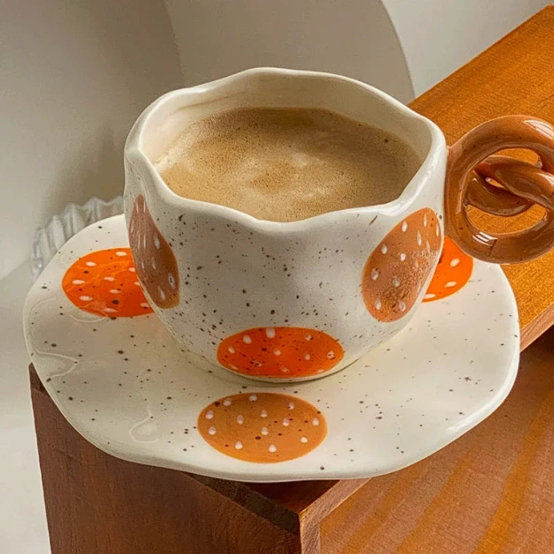 YOUMIKA  -  Creative Niche Hand Held Coffee Cups and Plates Set with Biscuit Handles Ceramic Cups Hand Gifts Afternoon Tea