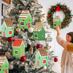 YOUMIKA  -  12Pcs Christmas Gift Box House Shape Candy Cookie Packaging Supplies Xmas Tree Ornaments Home Decoration 2025 Navidad New Year