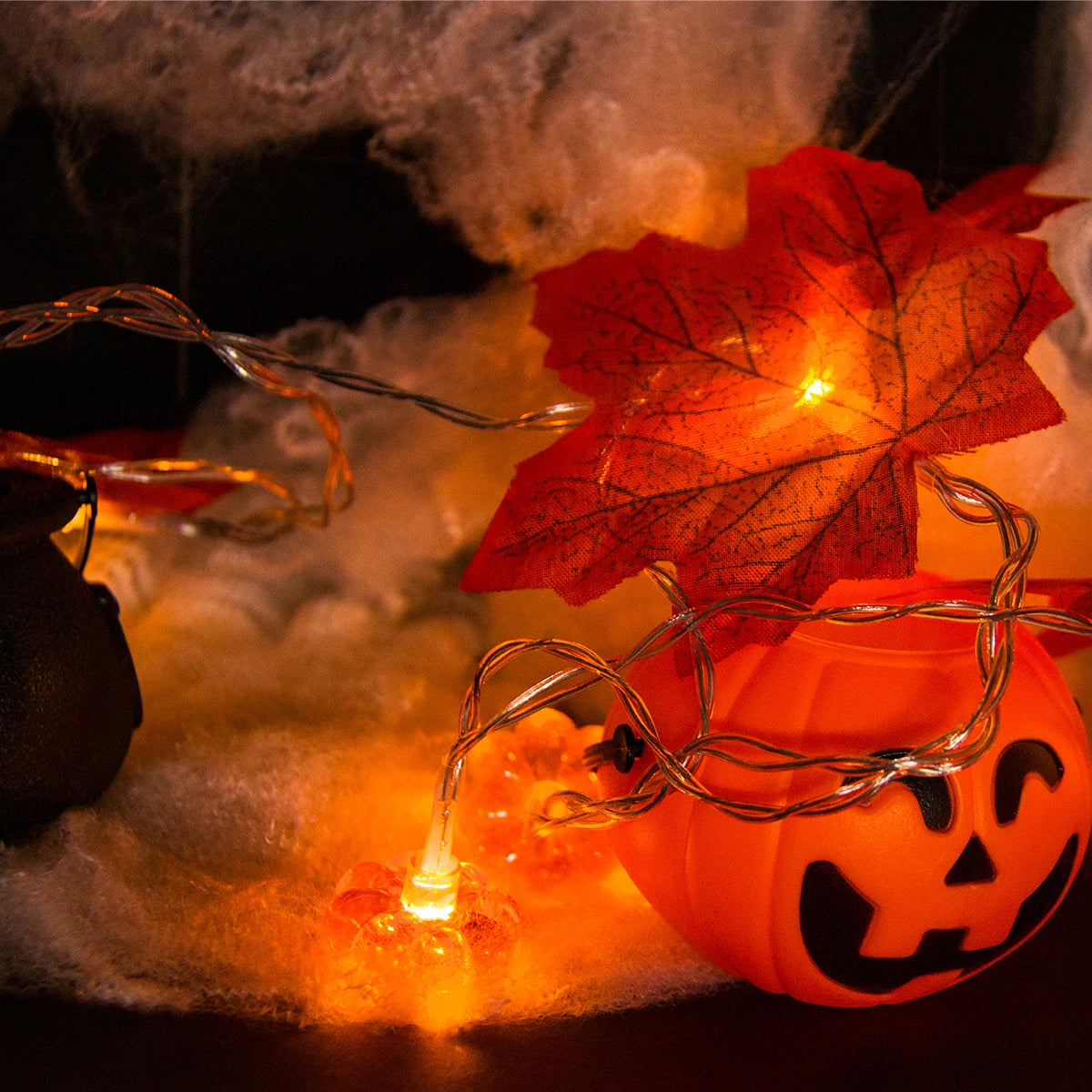 YOUMIKA  -  Artificial Autumn Maple Leaves Pumpkin Garland LED Fairy String Light Christmas Thanksgiving Decoration DIY Halloween Party Home