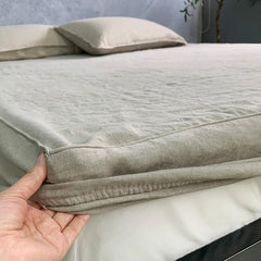 YOUMIKA  -  100% Linen Fitted Sheet Stone Washed Solid Color 1Piece Deep Pocket Mattress Cover Natural Soft and Breathable Farmhouse Bedding