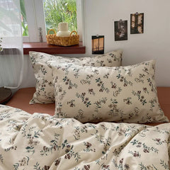 YOUMIKA  -  Vintage Pink Floral Duvet Cover 100% Cotton Duvet Covers Ultra Soft 4pc Bedding Cover Set with Zipper Closure