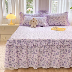 YOUMIKA  -  Purple Floral Bed Skirt Set Lace Bedspread Home Textile Flowers Bed Skirt Bedroom Coverlets Bedspreads Sheets Dust Cover Bedding