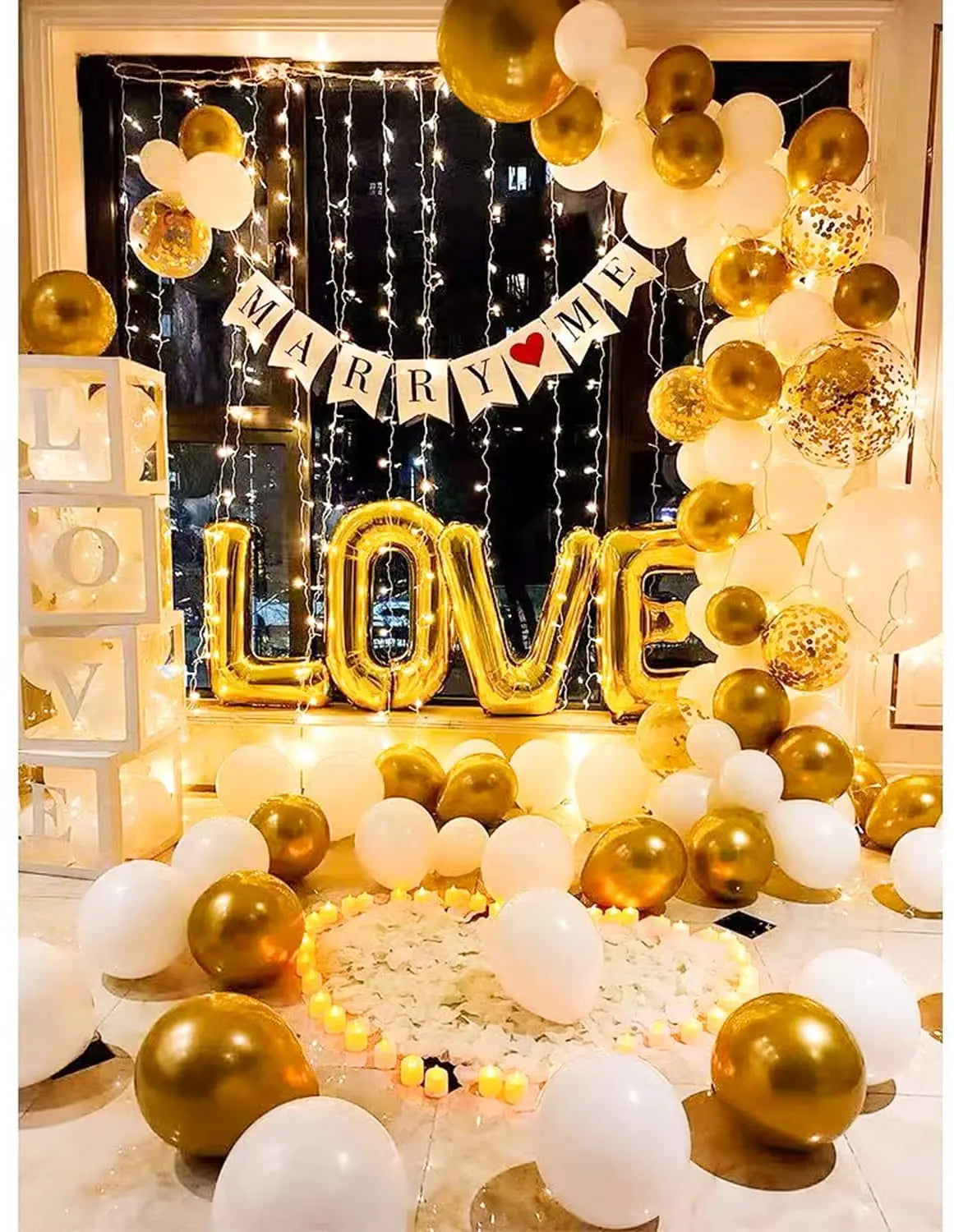 YOUMIKA  -  White Balloon Arch Garland Kit Gold Confetti Balloons for Parties Baby Shower Wedding Anniversary Birthday Party Decorations DIY