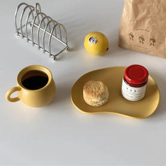 YOUMIKA  -  Matte Mustard Yellow Fava Bean Series Ceramic Mug Plate Dessert Plate Coffee Cup Kitchen Set