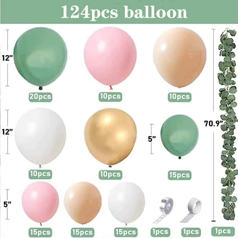 YOUMIKA   -  124PCS Artificial Vines Green Blush Pink Peach Balloons Garland Arch Kit for Boys Girls Baby Shower Birthday Party Decorations