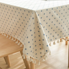 YOUMIKA  - Cotton Linen Tablecloth, Beige and Blue Flower, American Rural and Pastoral Style, Table Cover Decoration