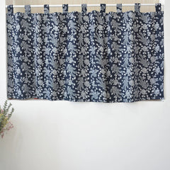 YOUMIKA  -  Navy Printed Ethnic Style Cotton Tiers Curtain Country Kitchen Curtains Tab Top for Small Windows Bathroom Restaurant Home Decor