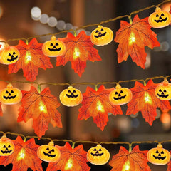 YOUMIKA  -  Artificial Autumn Maple Leaves Pumpkin Garland LED Fairy String Light Christmas Thanksgiving Decoration DIY Halloween Party Home