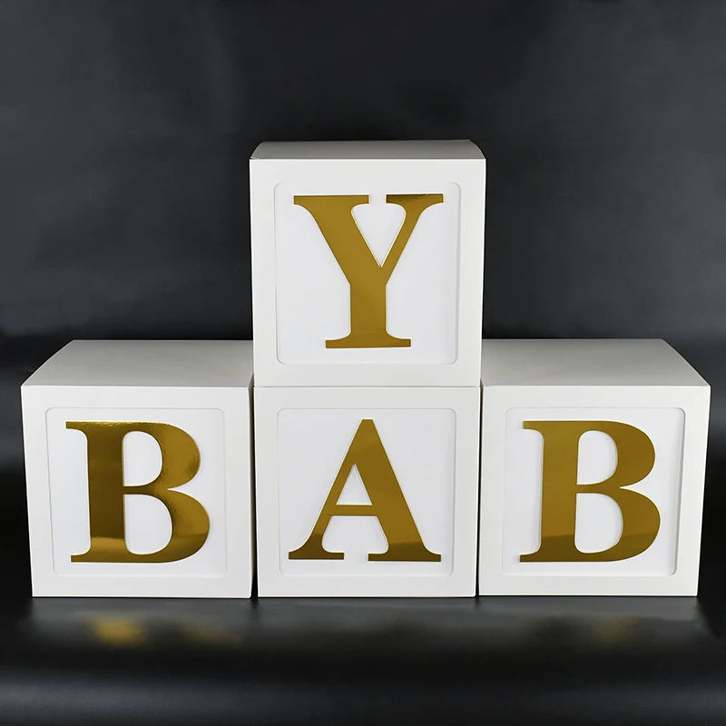 YOUMIKA  -  Baby Shower Decoration Balloon Boxes With Golden Letter 30x30cm Latex Foil Balloon Box For Kids 1st Birthday Wedding Party Decor