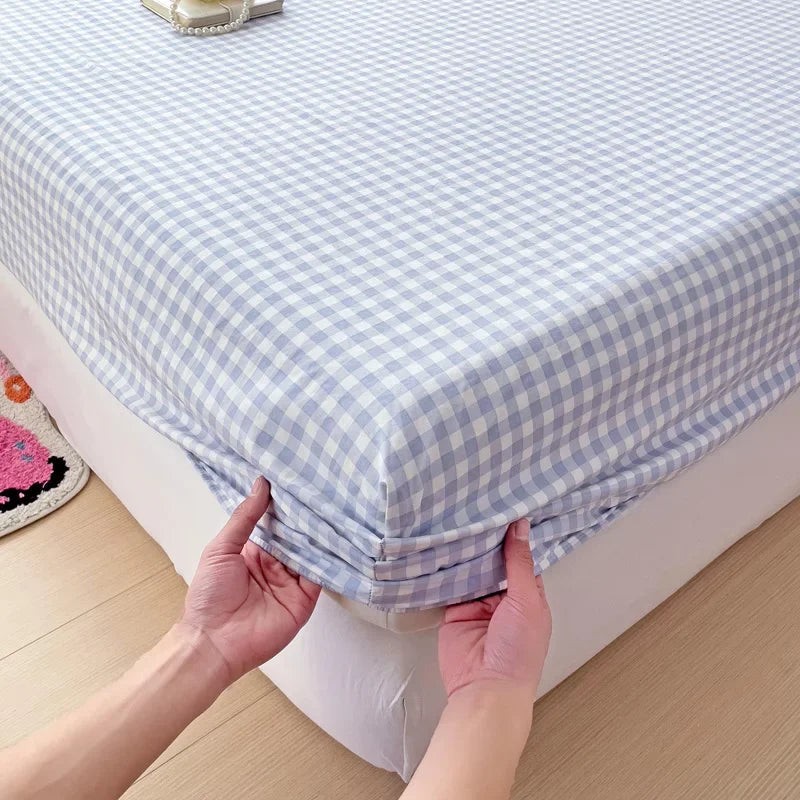 YOUMIKA  -  Plaid Style Fitted Sheet with Pillowcase Elastic Bedsheets Single/Queen Size Bed Linen Breathable Mattress Protector couvre lit