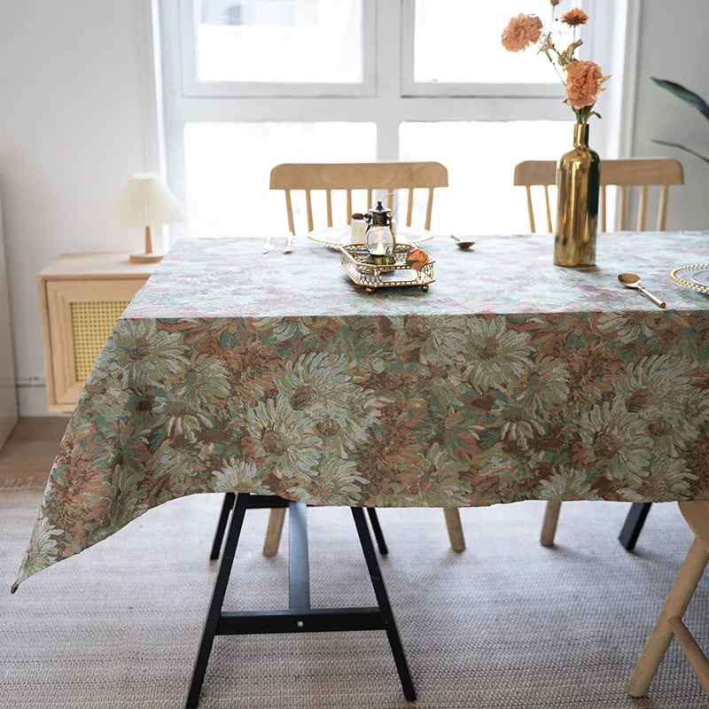 YOUMIKA  -  Vintage Floral Tablecloth for Kitchen and Dining Room, Rectangle Table Cover, Durable, Dahlia, Wildflower, TJ7650