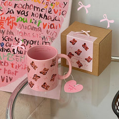 YOUMIKA  -  Original Super Cute Bow Teddy Bear Ceramic Cup Breakfast Coffee Cup Pink Coffee Mug