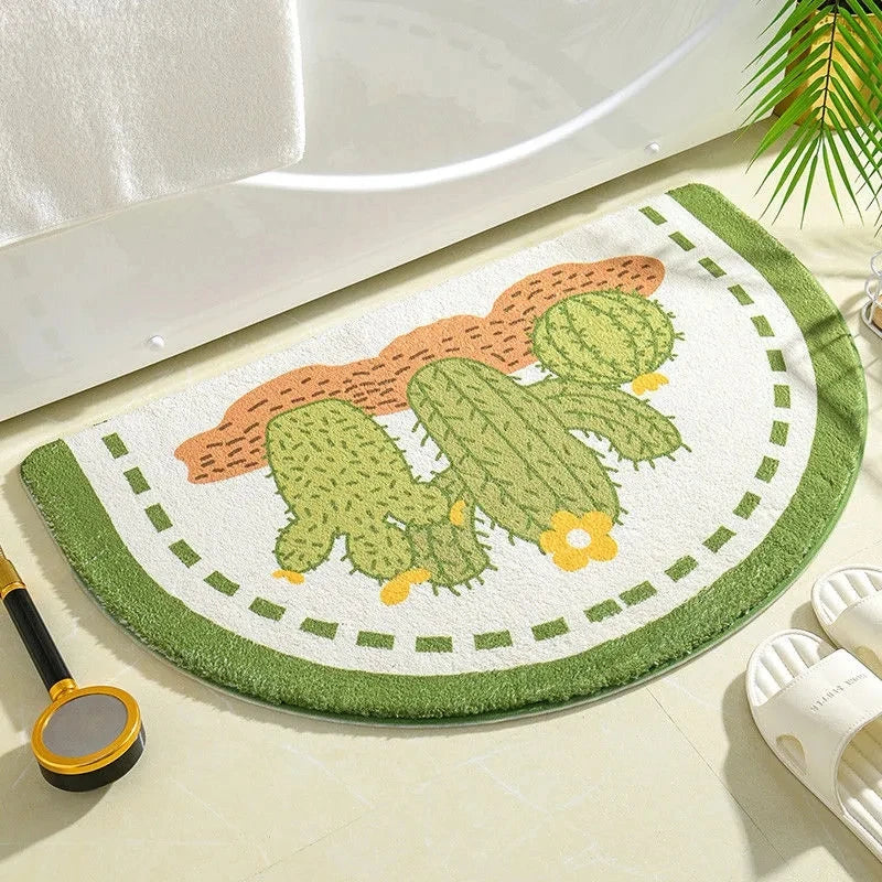 YOUMIKA  -  Flower Bathroom Rug Non Slip Half Circle Bath Floor Mat Water Absorbent Super Soft Shaggy Machine Washable Thick Doormats TJ9513