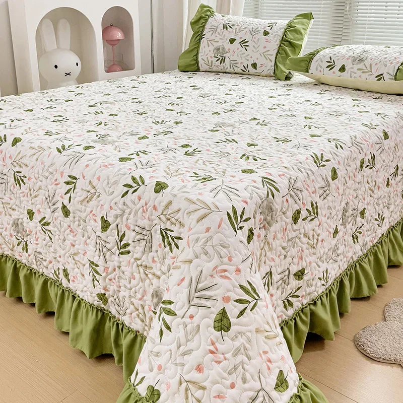 YOUMIKA  -  Quilted Bedspread Ruffles Bed Linen Thickened Bedsheets Printed Bed Cover Home Bedding покрывало (Pillowcase Need Order)