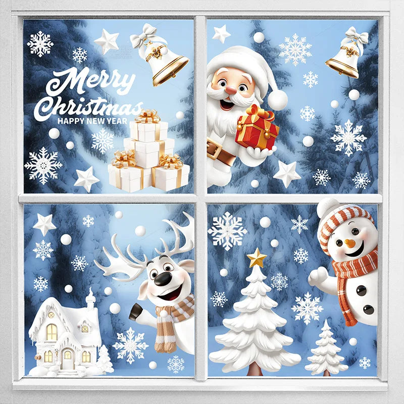 YOUMIKA  -  9pcs/set Christmas Window Stickers Santa Claus Xmas Tree Snowflake Glass Decal 2024 Navidad Home Decoration 2025 New Year Gifts