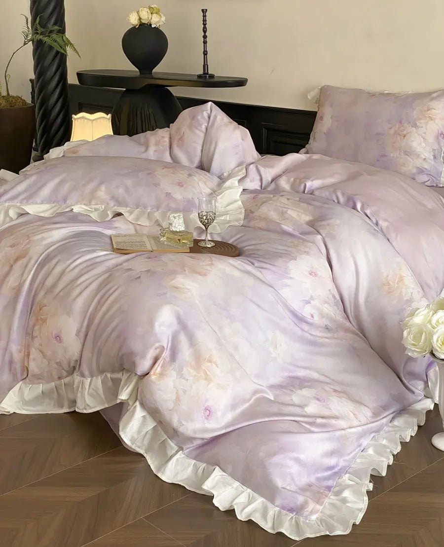 YOUMIKA  -  Elegant fairyfair purple flower bedding set double,full queen king romantic sweet home textile bed sheet pillow case duvet cover