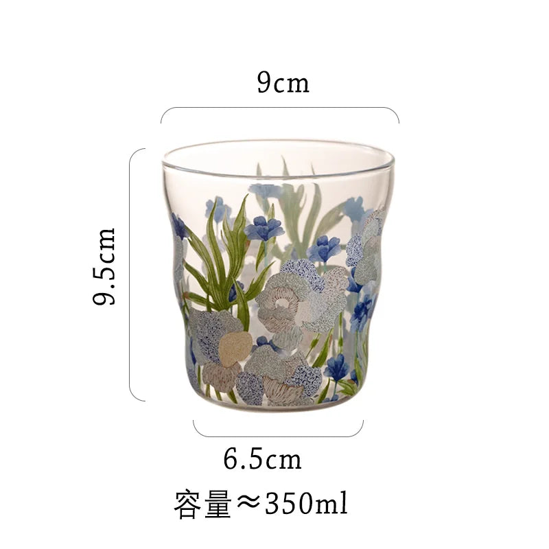 YOUMIKA  -  Floral Glass 2pcs Flower High Temperature Resistant Glass Water Cup Coffee Cup Holiday Gift Kitchen Drinking Breakfast Milk Mug