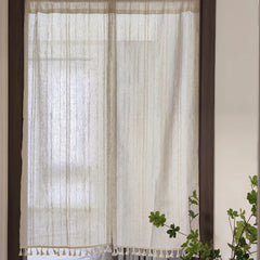 YOUMIKA  -  Farmhouse Striped Curtains 1 Panel for Living Room Cream Cotton Linen Window Drapes Semi Blackout Boho Curtains with Rod Pockets