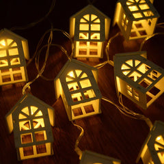 YOUMIKA  -  2M 10LED Christmas Decorations Wooden House Fairy Light String Xmas Tree Hanging Garland Ornament New Year Home Lamps Decor 2025