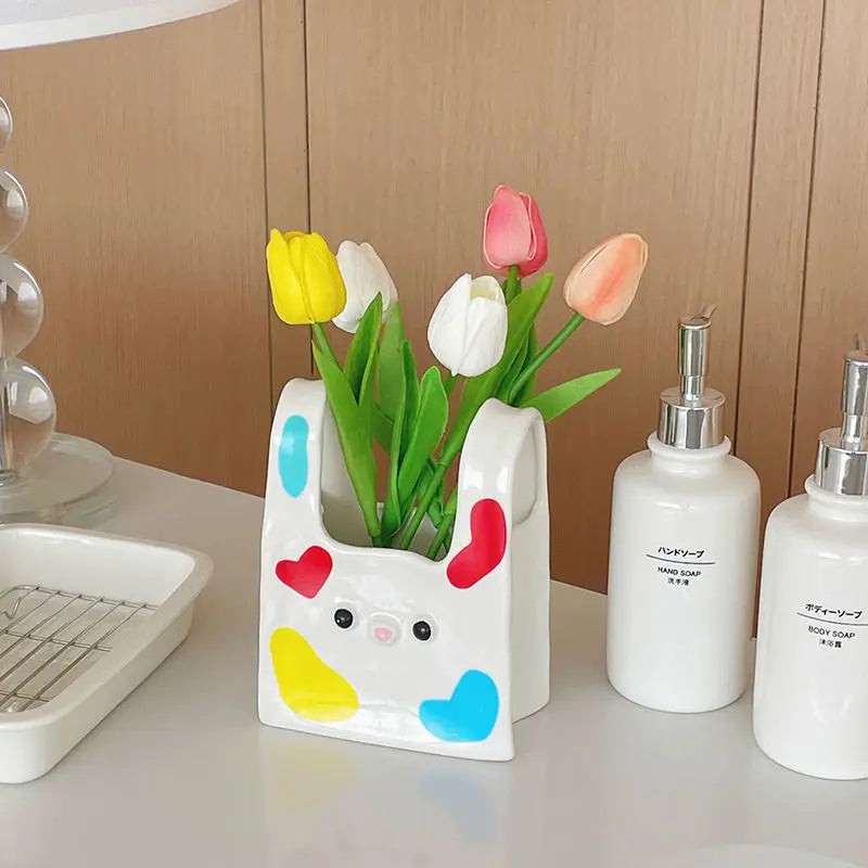 YOUMIKA  -  Cute creative  ins style ceramic vase niche decoration living room flower arrangement dried flower table decorations decoration