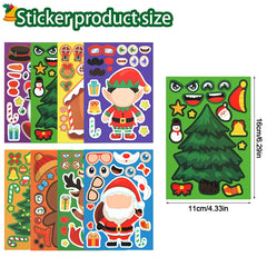 YOUMIKA  -  8/16Sheets Christmas Puzzle Stickers Santa Snowman Xmas Tree Make a Face Sticker Kids New Year Party Favors Toy Gift Decoration