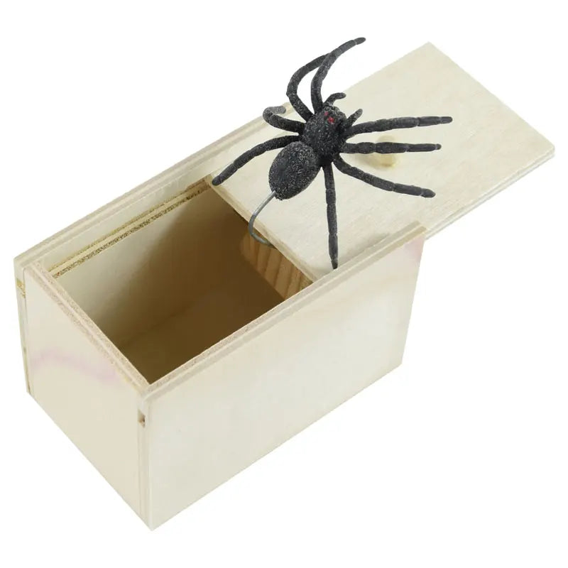 YOUMIKA  -  Tricky Toy Simulation Spider with Wooden Box Creative Haunted House Horror Props Halloween Party Decor Kids Prank Joke Toy Gift