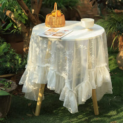 YOUMIKA  -  French Romantic White Lace Tablecloth Round Dining Table Coffee Table Tablecloth Garden Wedding Decoration Cover