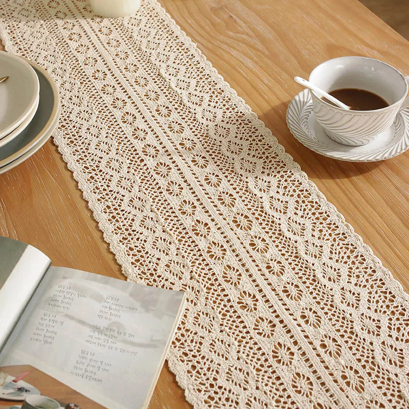 YOUMIKA  - Cotton Polyester Table Runner, Crochet Hollowed Out Mat, Wedding Party Supply, Christmas Home, Modern Coffee Dining Decoration