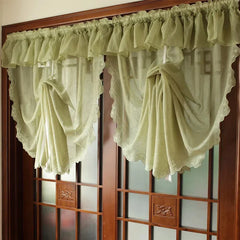 YOUMIKA  -  Creamy Balloon Curtain Window Sheer Valance Lace Ruffle Tie Up Roman Curtain Handmade Crochet Embroidered Home Decoration TJ8262