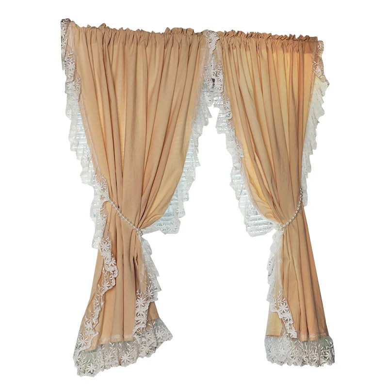 YOUMIKA  -  Light luxury French cream wind beige curtain log wind ruffled short curtain door curtain partition  шторы для спальни