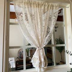 YOUMIKA  -  Floral Hollow Lace Window Curtain Valance Cream Lace Kitchen Semi Sheer Lace Curtain Valance for Bathroom Small Window Treatment