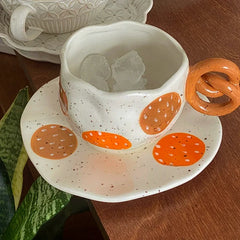 YOUMIKA  -  Creative Niche Hand Held Coffee Cups and Plates Set with Biscuit Handles Ceramic Cups Hand Gifts Afternoon Tea