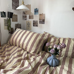 YOUMIKA  -  Beige & Brown Vintage Striped Bedding Set