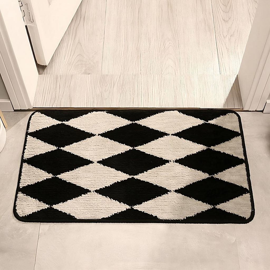 YOUMIKA  -  B&W Argyle Print Accent Rug