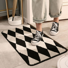 YOUMIKA  -  B&W Argyle Print Accent Rug