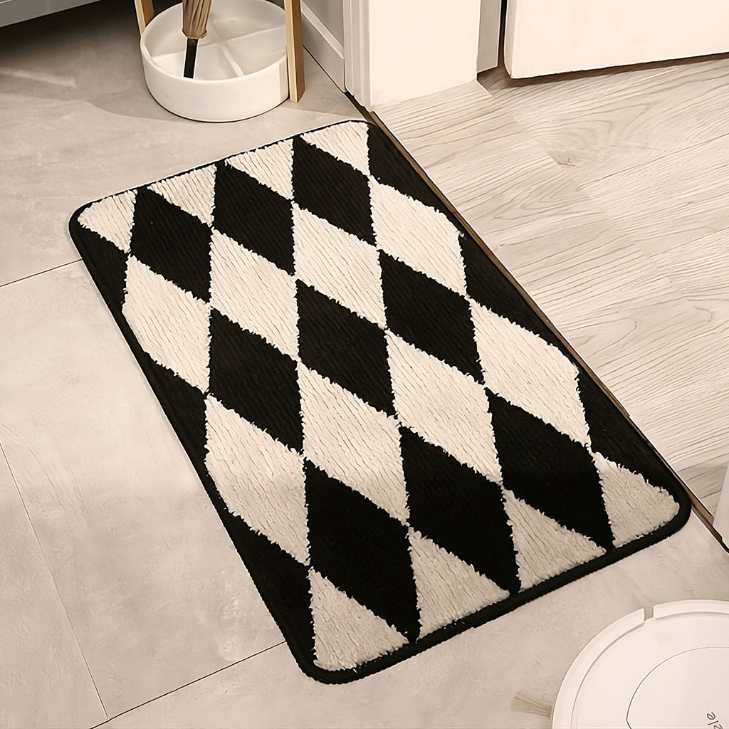 YOUMIKA  -  B&W Argyle Print Accent Rug