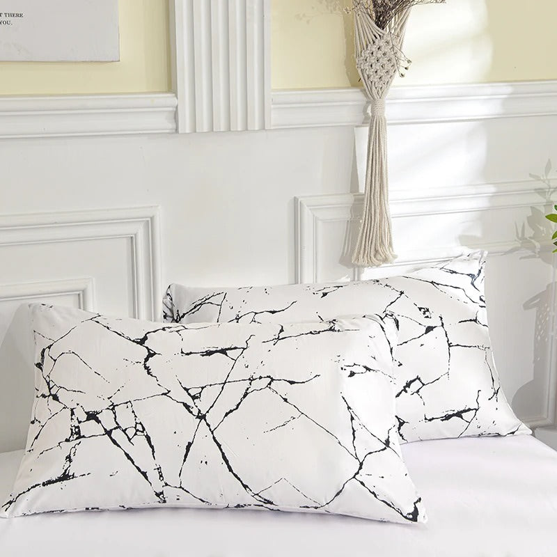 YOUMIKA  - White Stone with Black Veins Bedding Set