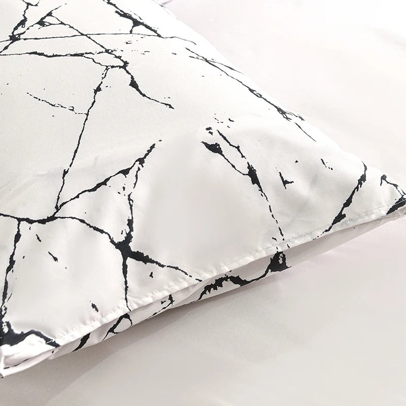 YOUMIKA  - White Stone with Black Veins Bedding Set