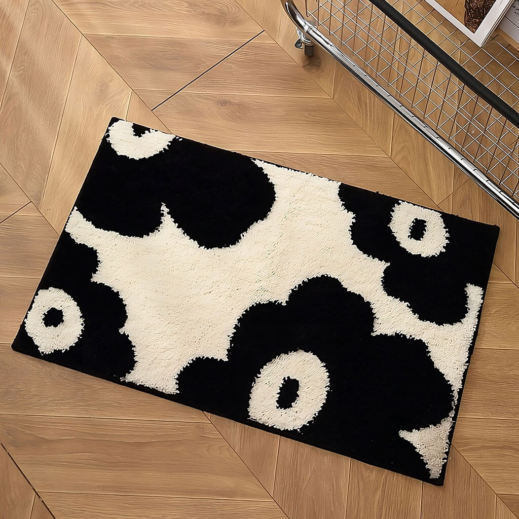 YOUMIKA  -  Black & White Flowers Tufted Rug