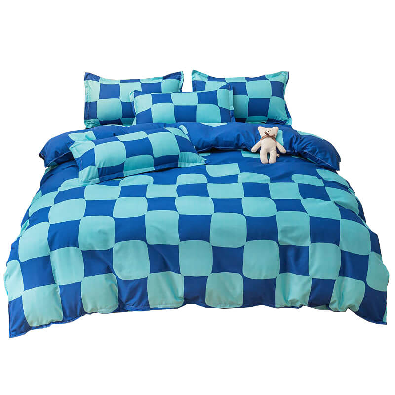 YOUMIKA  - Blue Checker Bedding Set