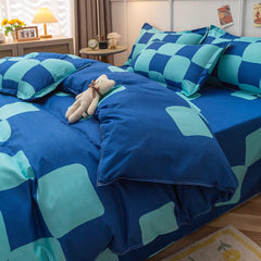 YOUMIKA  - Blue Checker Bedding Set