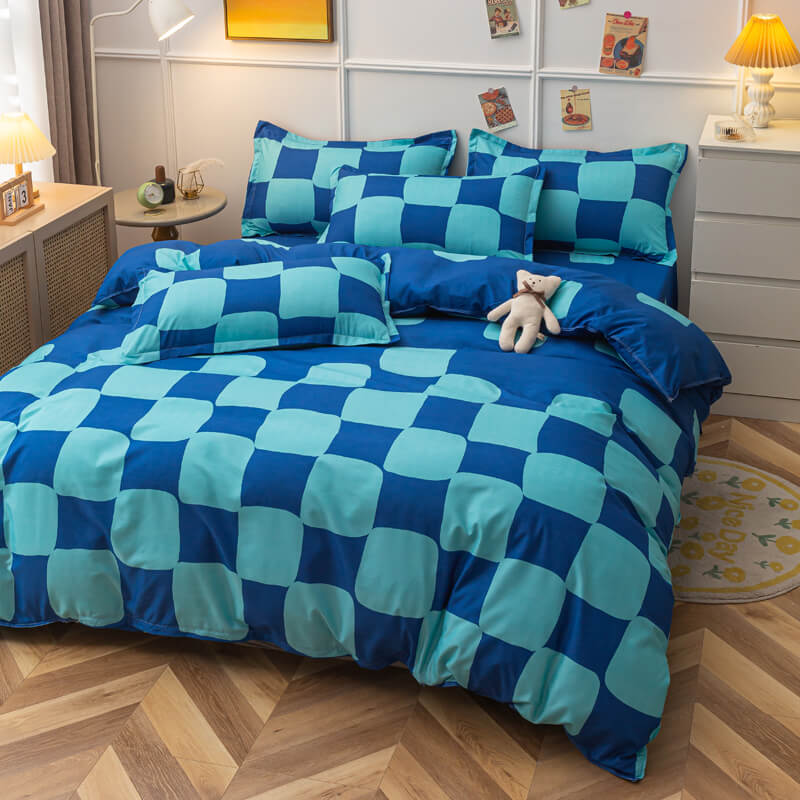 YOUMIKA  - Blue Checker Bedding Set