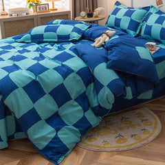 YOUMIKA  - Blue Checker Bedding Set