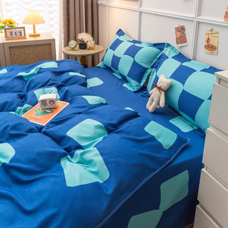 YOUMIKA  - Blue Checker Bedding Set