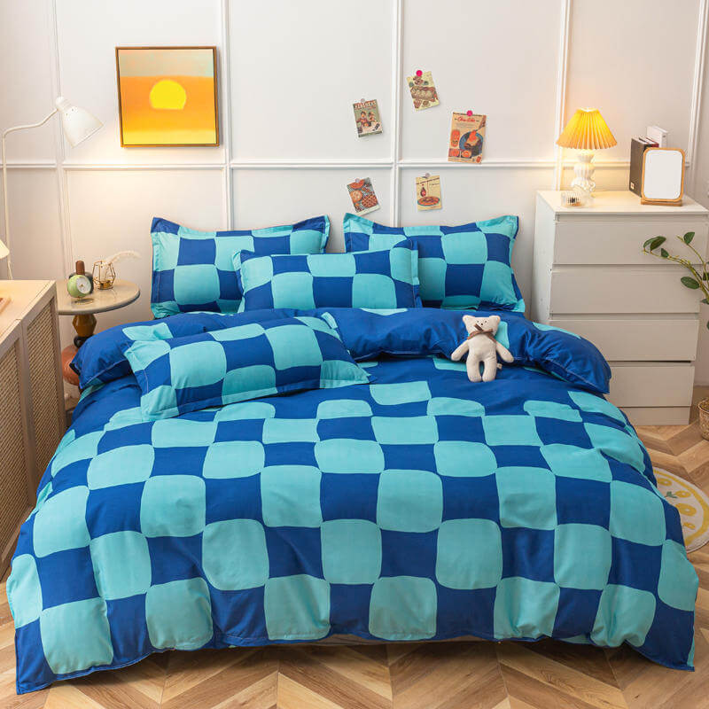 YOUMIKA  - Blue Checker Bedding Set