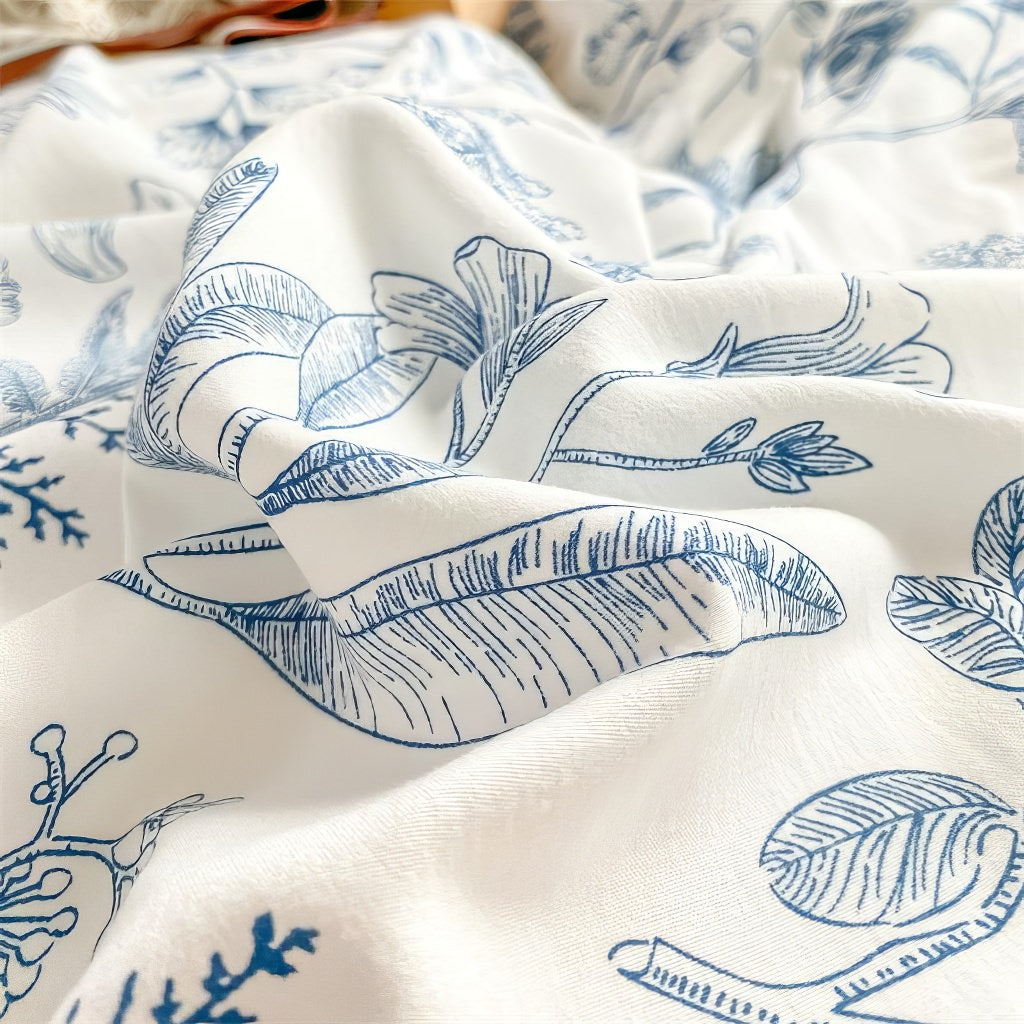 YOUMIKA  -  Monochrome Blue Wildflowers Print Bedding Set