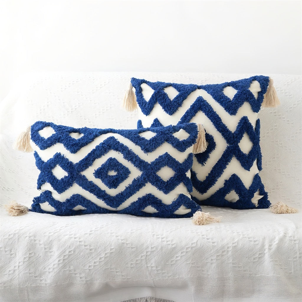 YOUMIKA  -  Blue Tufted Ornament Cushion Cover