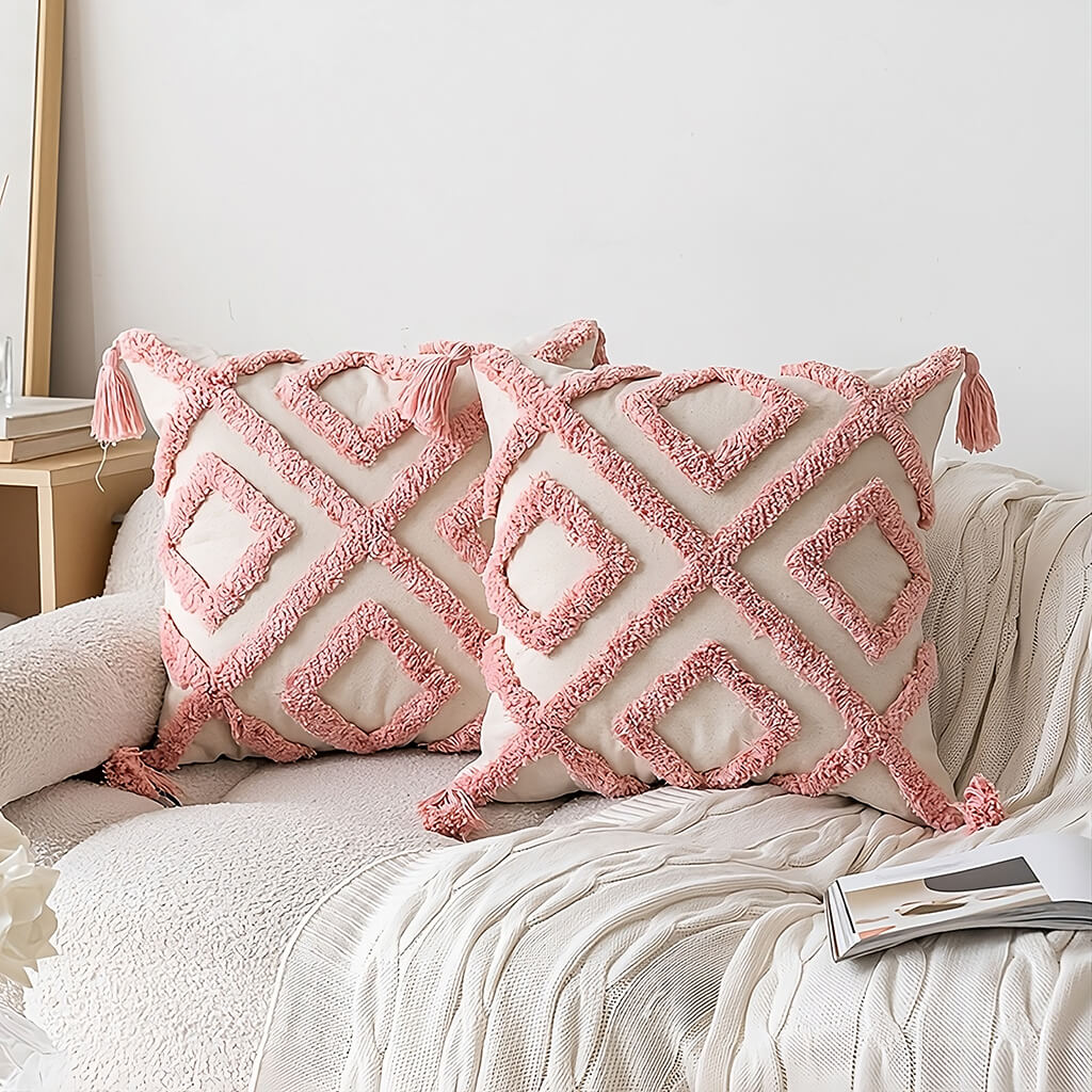 YOUMIKA  -  Blush Ornament Tufted Throw Pillow Cover